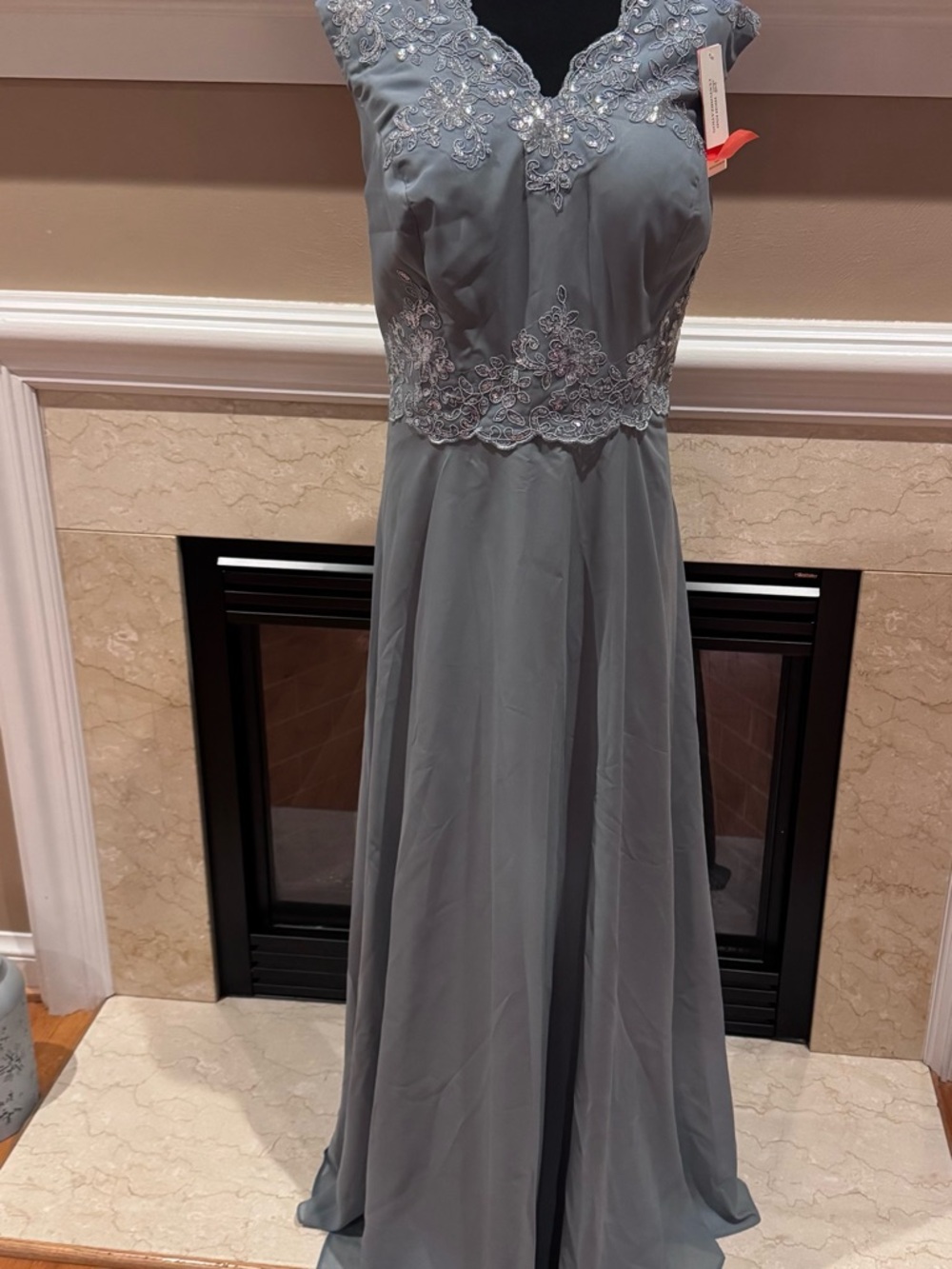 NEW Slate Gray Formal Dress with Sequin and Lace Accents